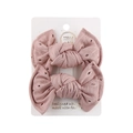 Set of two lace embroidered bows in dusty rose pink fabric with handmade card - Dusty Pink (PP166-16)