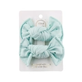 Pair of mint green lace eyelet hair bows for girls on a white branded display card - Mint Green (PP166-34)