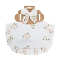 Baby cotton bib and headband set with pink floral pattern and ruffled edges - Pink Fresh Floral (DP139-2)