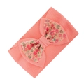 Elastische koraalwafel baby haarband met een fijne rode bloemenprint strik - Koraalroze Bloemenstijl (KK182-19)