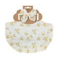 Floral baby bib and matching headband set with ruffles on cream cotton fabric - Yellow Small Floral (DP139-4)