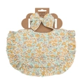 Floral baby bib and headband set with ruffles in yellow and orange on white background - Orange Yellow Retro Floral (DP139-6)