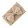 Beige baby hoofdband van wafelstof met grote strik en witte kanten bloemdetail - Beige (KK185-7)