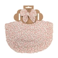 Pink floral cotton baby bib and headband set with ruffle trim on display card - Pink Delicate Floral (DP139-7)