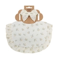 Infant bib and headband set in beige with yellow floral print and ruffle details - Pale Yellow Fresh Floral (DP139-8)