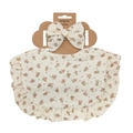Baby floral headband and ruffled bib set in cream cotton with pink flower pattern - Pink Green Pastoral Floral (DP139-9)