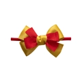 Rotes Stirnband für Mädchen mit einer doppelten Schleife aus goldfarbenem Satin - Rot und Gold Satin Glitzer Stil (EE138-3)