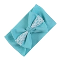 Light blue bubble fabric baby headband featuring a large bow with delicate white lace trim - Light Blue (KK185-37)