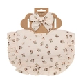 Off-white cotton muslin baby bib and headband set with vintage floral print - Brown Pink Mixed Floral (DP139-11)