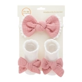 Pink crepe bow headband and white lace socks set for infants aged 0-2 years - One Size / Pink (DP142-16)