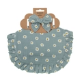 Infant cotton gauze bib and headband set with daisy print and ruffle detail in light blue - Teal White Small Daisy (DP139-12)