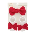 Infant headband and socks set with red bow for girls age 0-2 years on white card - One Size / True Red (DP142-20)