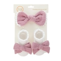 Baby Haarband mit Schleife und Socken-Set in Rosa, Baumwoll-Leinen-Stil, 0-2 Jahre - Einheitsgröße / Lotusrosa (DP142-50)