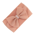 Pink waffle fabric baby headband with a large bow and elegant pearl embellishments - Pink Orange (KK181-5)