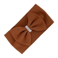 Dark brown waffle fabric baby headband with a large bow and white bead center - Deep Brown (KK181-8)