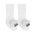 White ribbed baby socks featuring cute plush puppy faces with checkered bow ties - White