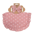 Pink polka dot cotton gauze baby bib and headband set on kraft display card - Pink White Polka Dot (DP139-16)
