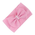 Pink wide stretch baby headband with textured fabric bow and elegant white pearl accents - Bright Pink (KK181-14)