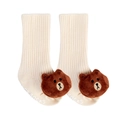Chaussettes tricotées crème pour enfants avec ours en peluche 3D et texture côtelée - Kaki