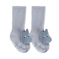 Chaussettes bébé en tricot gris clair avec hippopotame 3D et semelles antidérapantes - Gris foncé