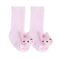 Pink rib-knit baby floor socks with 3D plush rabbit decoration and non-slip sole - Light Pink