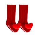 Chaussettes hiver antidérapantes rouges pour enfants avec cœur en peluche 3D et côtes - Rouge