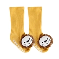 Chaussettes enfants côtelées jaune gingembre avec décoration lion 3D en peluche - Jaune Gingembre