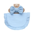 Light blue cotton baby bib with ruffled edges and large bow headband set on card - Light Blue (DP155-26)