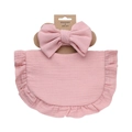 Pink cotton baby headband and ruffled bib set on display card for newborns - Pink (DP155-31)