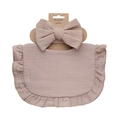 Newborn baby bib and headband set in dusty rose cotton with ruffles and large bow - Dusty Rose (DP155-7)