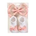Set fascia e calzini per neonati con fiocco in pizzo rosa e maglia di cotone bianco - Rosa (DP151-5)