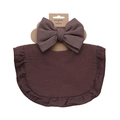 Infant cotton headband and bib set in dark mahogany with ruffled edges and large bow - Dark Brown (DP155-8)