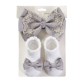 Set neonato con fascia grigia a fiocco in pizzo e calzini bianchi in maglia su carta - Grigio (DP151-9)