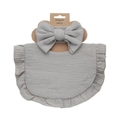 Light grey cotton ruffle baby bib and matching bow headband set on display card - Gray (DP155-9)