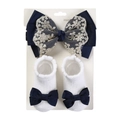 Set fascia con fiocco in pizzo blu navy e calzini di cotone bianchi per neonati - Blu Navy (DP151-11)