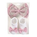 Coffret bébé fille avec bandeau à nœud en dentelle rose et chaussettes blanches - Rose Pâle (DP151-14)