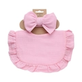 Pink infant muslin bib and bow headband set on card packaging for newborn girls - Light Pink (DP155-14)