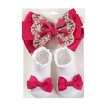 Coffret bandeau bébé avec nœud magenta en ruban et chaussettes blanches assorties - Rouge Rose (DP151-17)