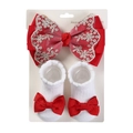 Coffret de Noël pour bébé avec bandeau à nœud en dentelle rouge et chaussettes - Rouge Vif (DP151-20)