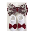 Coffret de Noël bébé avec bandeau en dentelle bordeaux et chaussettes blanches - Rouge Vin (DP151-21)