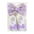 Coffret bandeau bébé avec nœud en dentelle lilas et chaussettes en coton blanc - Violet Clair (DP151-24)