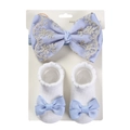 Ensemble bandeau et chaussettes à nœud en dentelle bleu clair et blanc pour bébé - Bleu Clair (DP151-26)