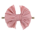 Rosa Schleife Baby-Stirnband mit Rippstruktur und elastischem beigem Nylonband - Dunkelrosa