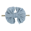 Bandeau bébé avec grand nœud bleu poussiéreux et cordon en nylon élastique - Bleu gris