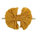 Bandeau bébé jaune moutarde avec double nœud en mousseline sur ruban élastique en nylon - Jaune Moutarde