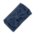 Elastic navy blue ribbed knit baby headband with a large decorative bow tie - Navy Blue (KK188-11)