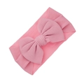 Light pink baby ribbed headband featuring a large bow and elastic knit fabric design - Pink (KK188-15)