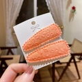 Lot de deux pinces à cheveux orange avec broderie florale blanche et bordure en dentelle - Pp174-42