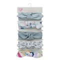 Five-piece baby headband set featuring striped and floral prints in soft teal and white - Cyan Striped Bird Pattern (DP158-3)