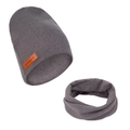 Infant winter knitted set with dark grey beanie and neck warmer featuring leather patch - Dark Gray (DP143-9)